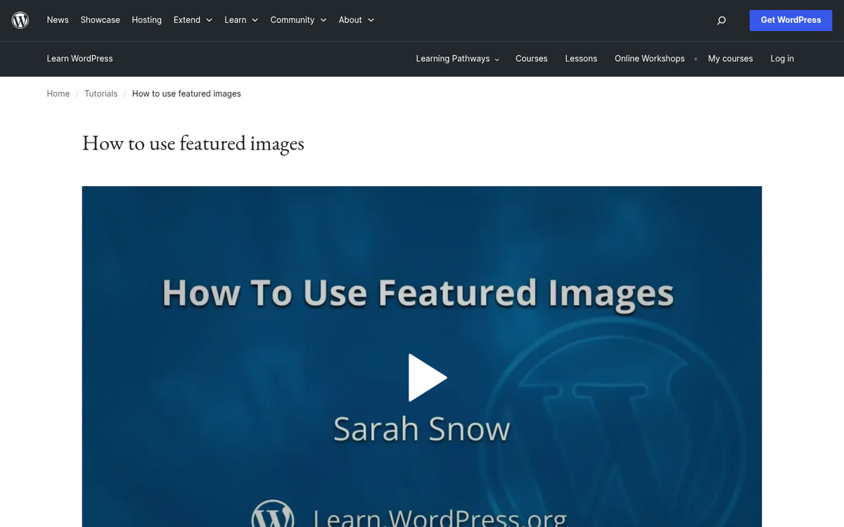 WordPress featured image selection interface