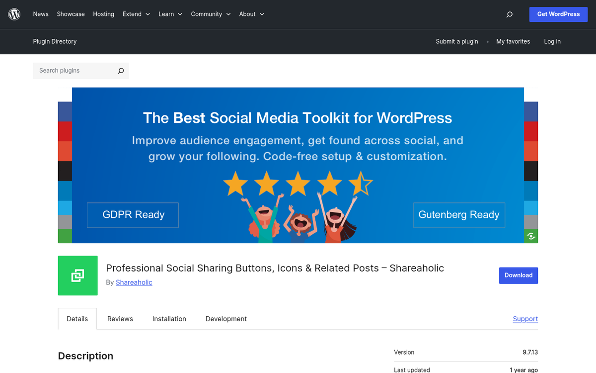 Shareaholic share buttons plugin interface screenshot