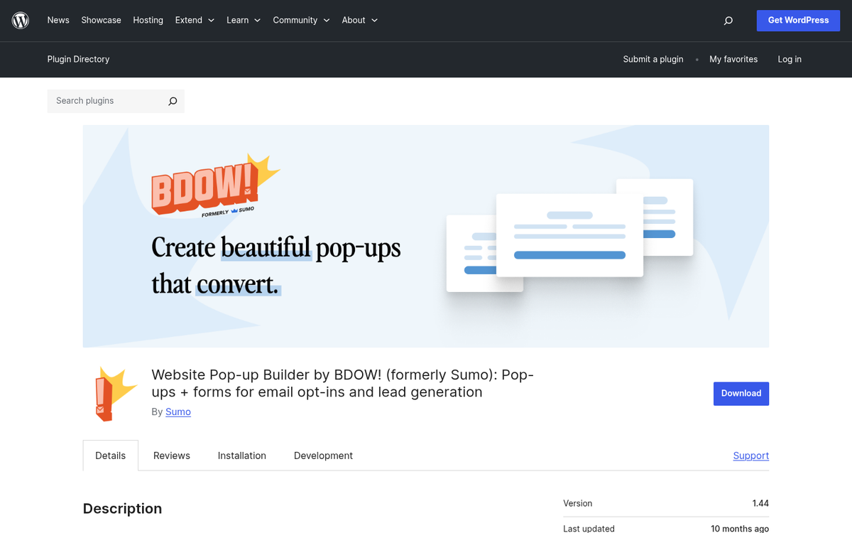 Sumo share buttons plugin website screenshot