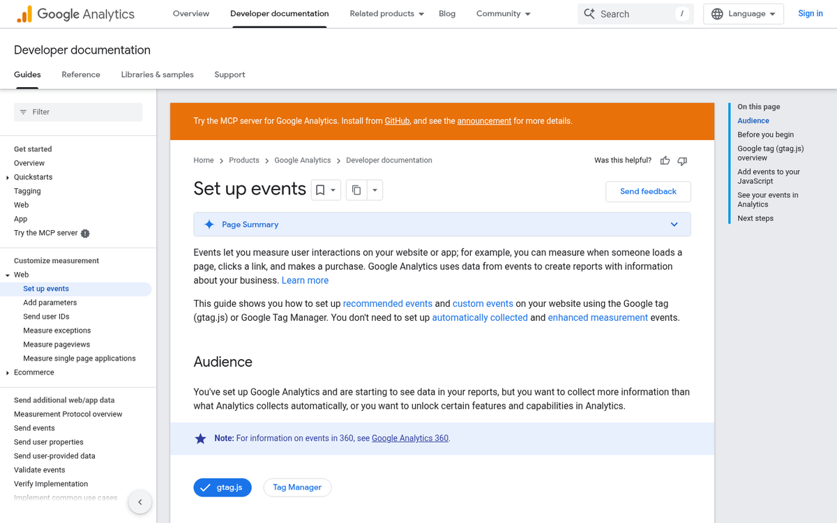 Google Analytics Events tracking dashboard screenshot