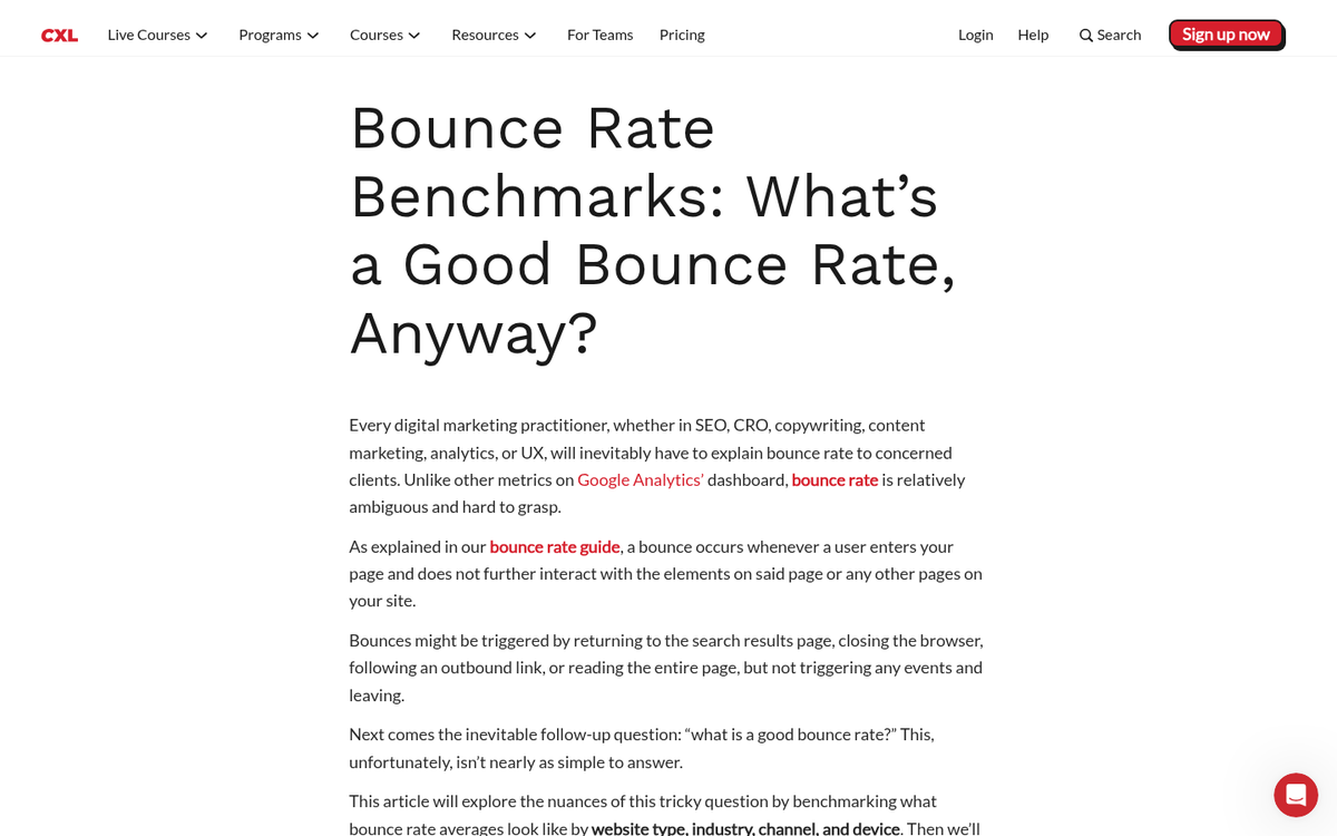 Bounce rate percentage ranges comparison chart