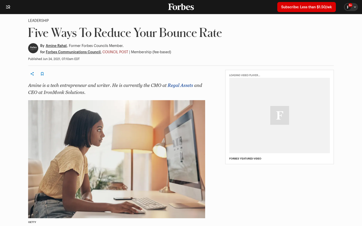 Website analytics dashboard showing bounce rate metrics