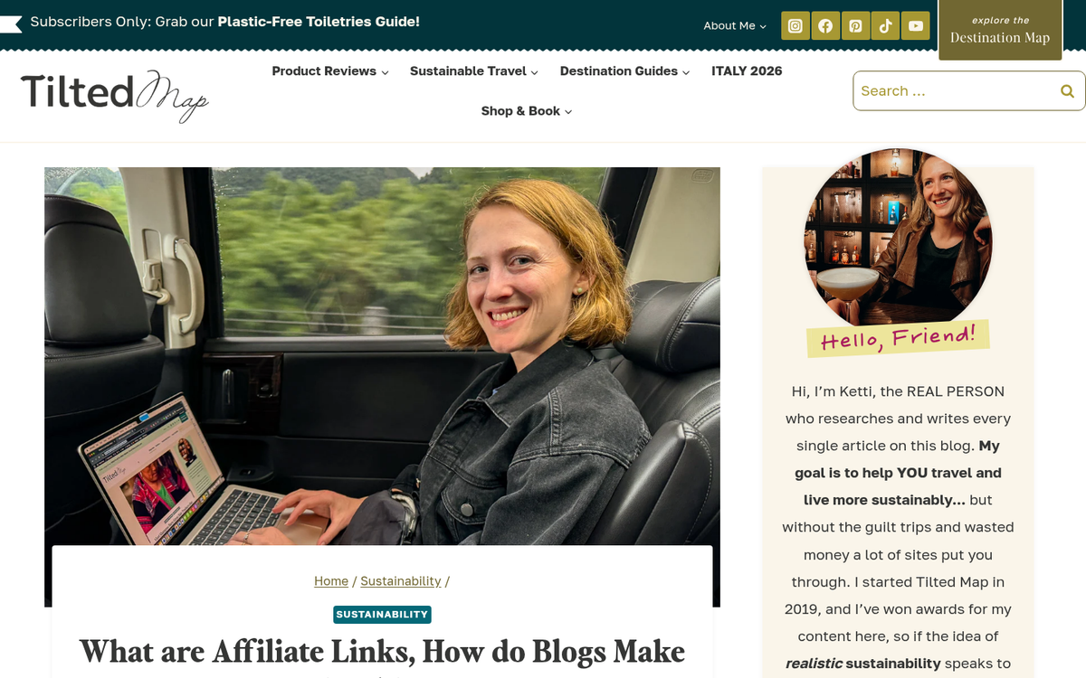 Affiliate marketing links generating passive blog income
