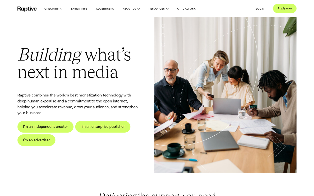 AdThrive Raptive ad network homepage screenshot