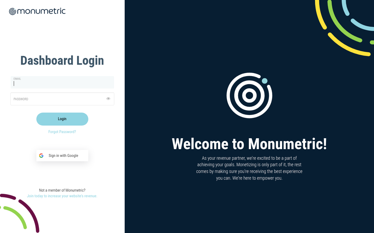 Monumetric ad network website homepage screenshot