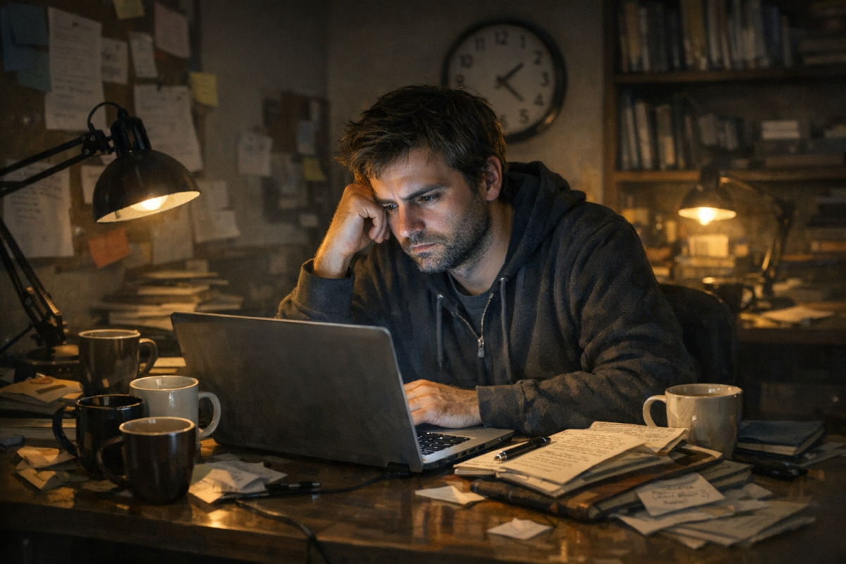 Frustrated blogger staring at empty analytics dashboard