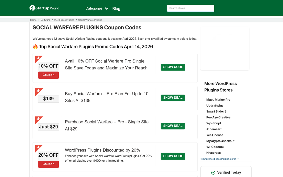 Social Warfare plugin pricing plans page