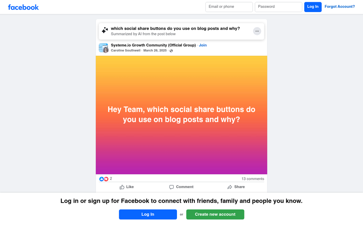 Social share buttons displayed on webpage