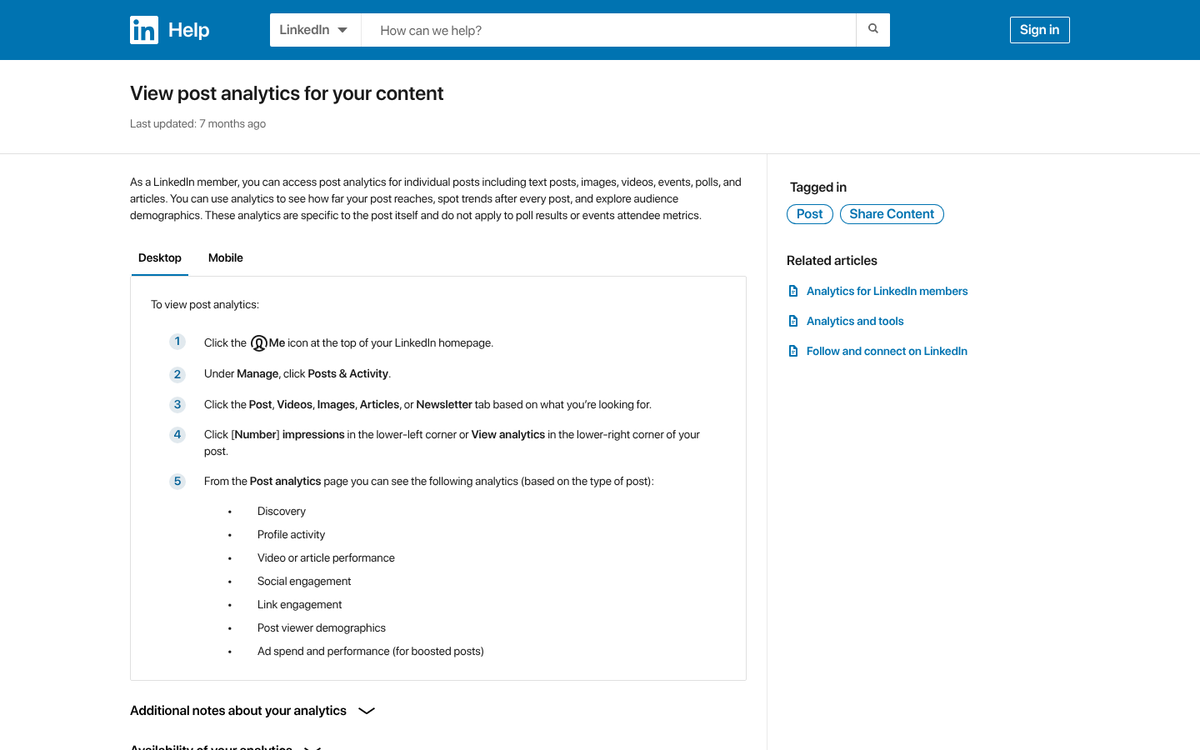 LinkedIn post engagement analytics dashboard screenshot