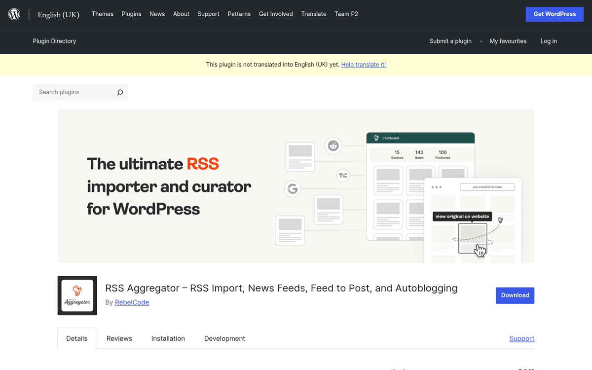 RSS aggregator dashboard displaying multiple feeds