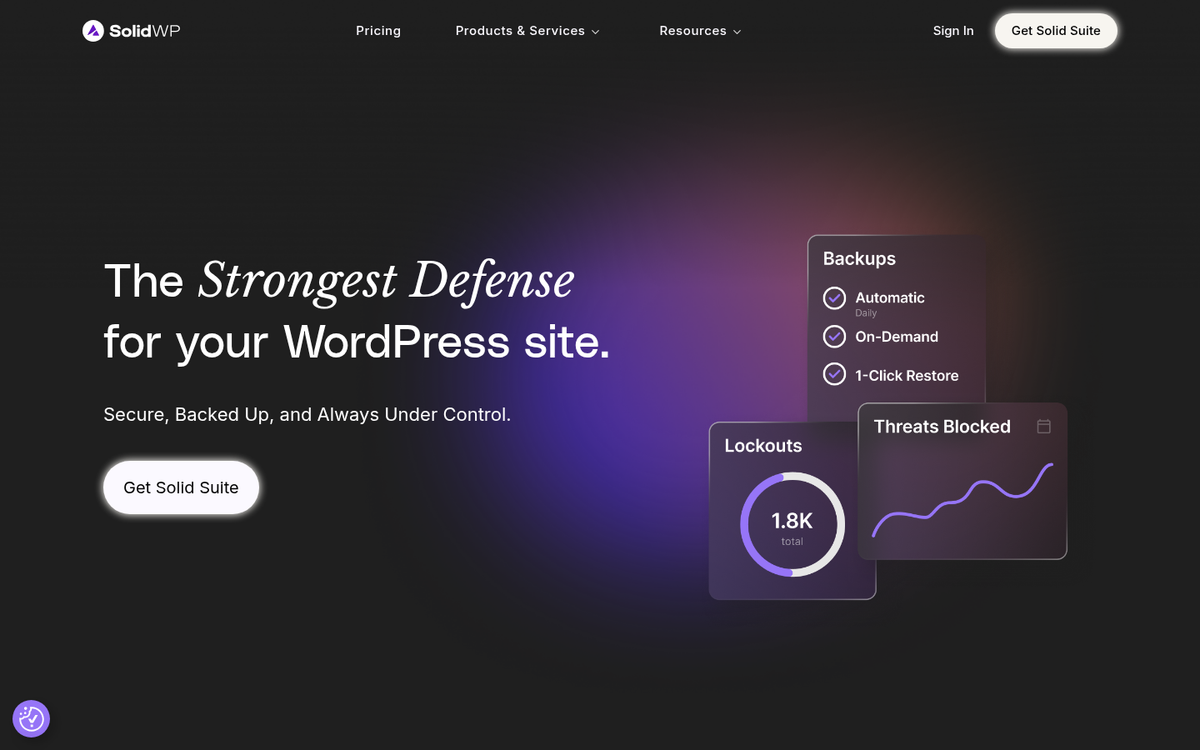Solid Backups WordPress plugin official website screenshot