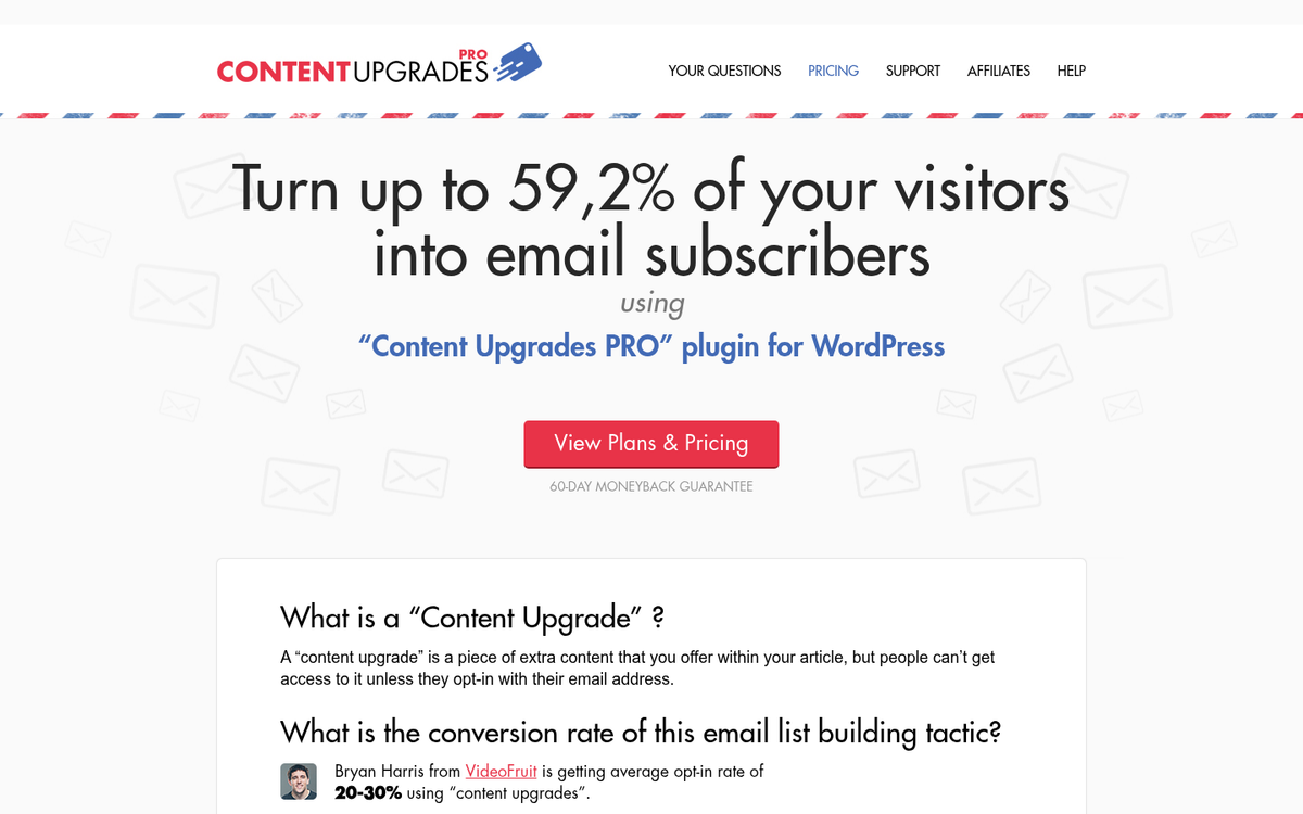 Content Upgrades Pro WordPress plugin website screenshot