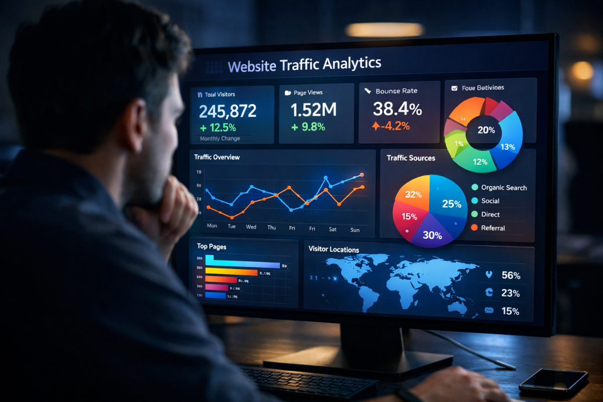Analytics dashboard showing multiple traffic sources