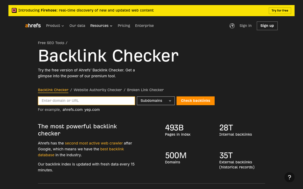 Backlink analysis dashboard showing missing links