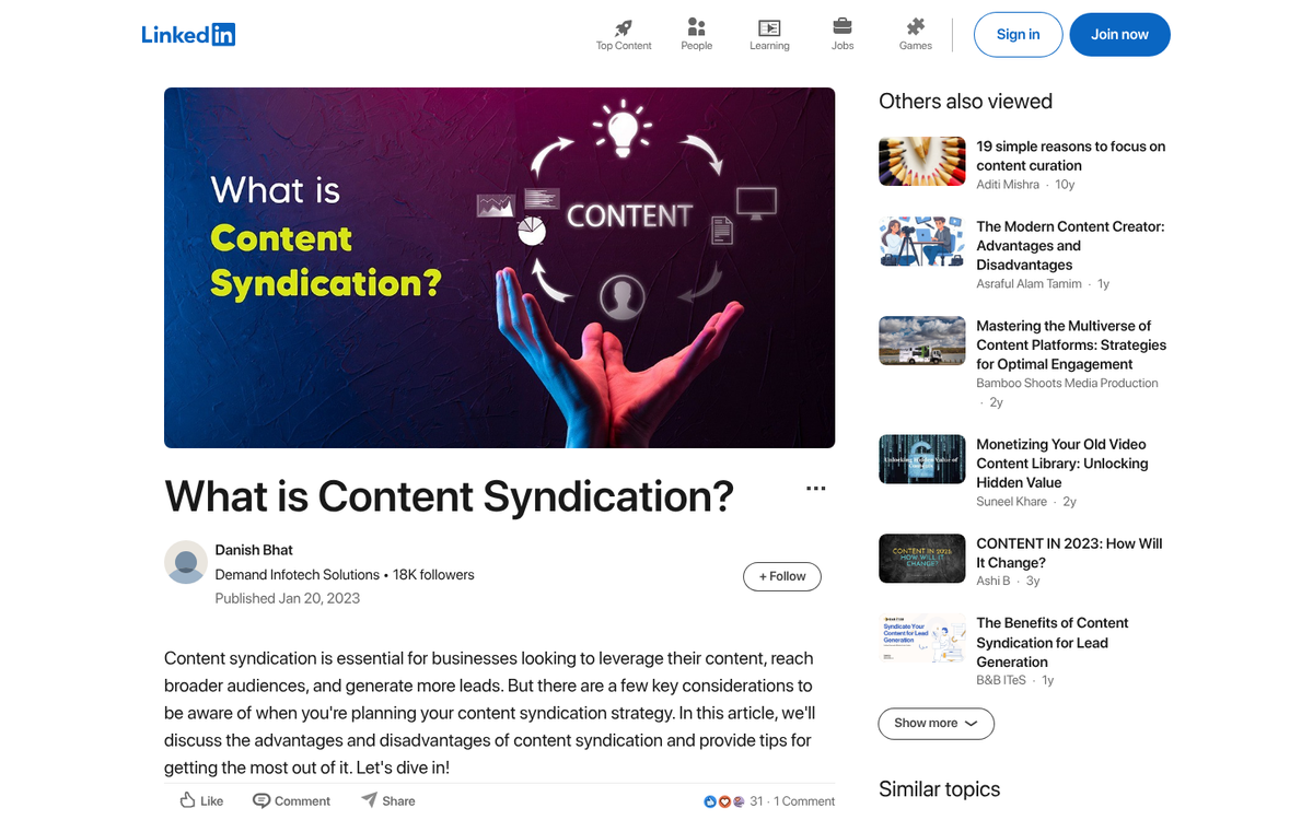 LinkedIn article publishing interface screenshot