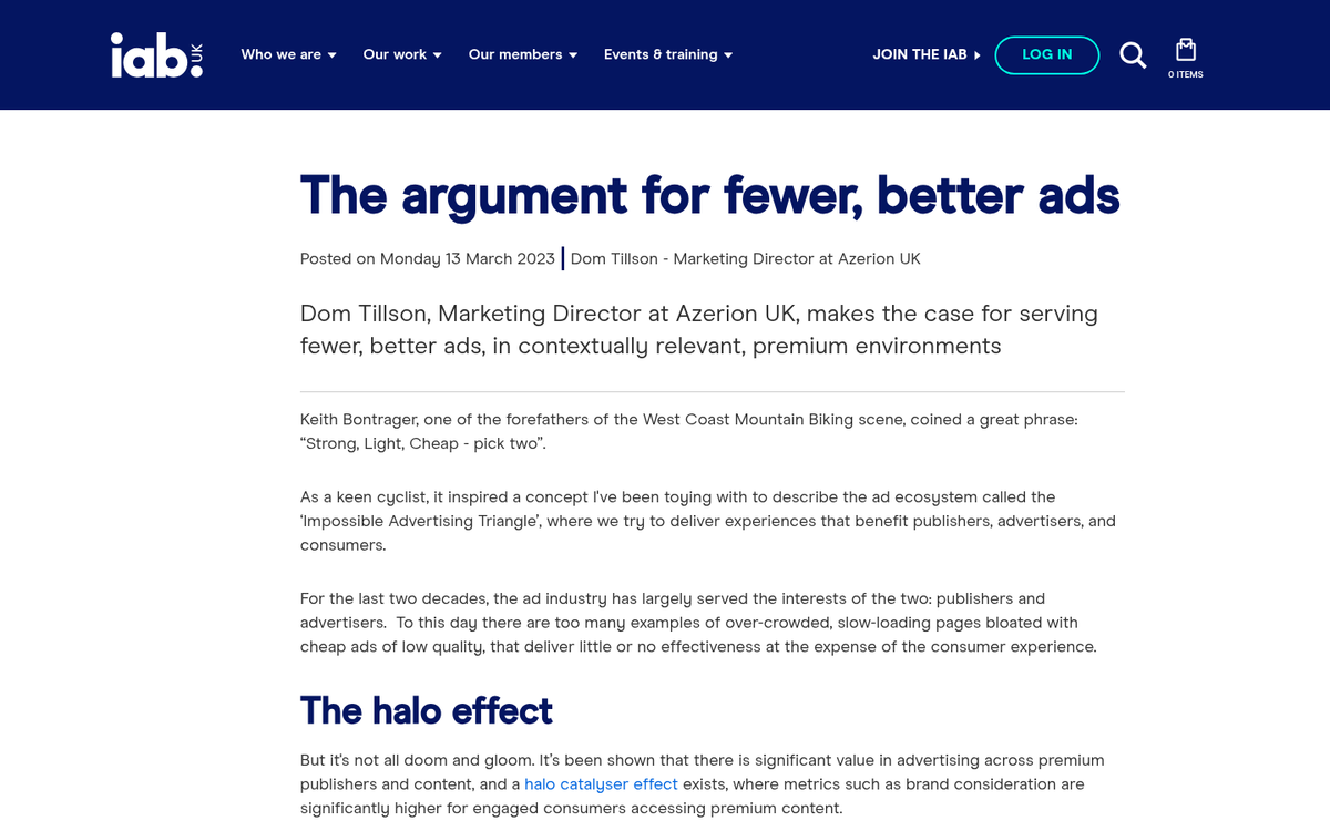 Minimalist blog layout with few advertisements