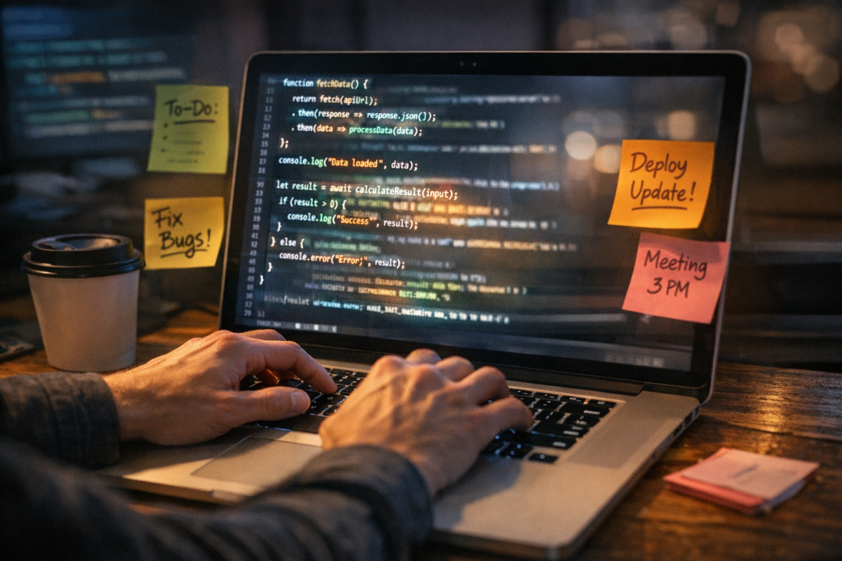 Person typing code on a computer