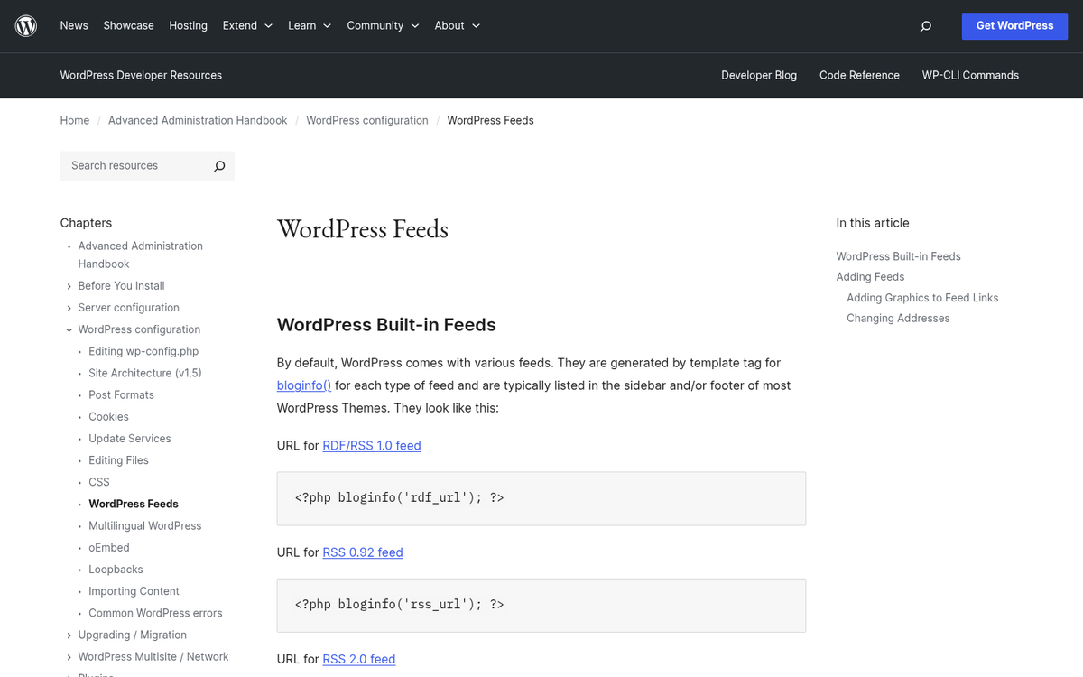 WordPress blog feed URL in browser