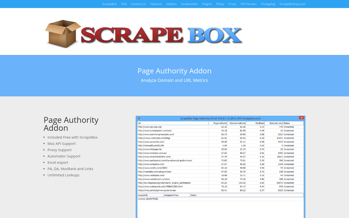 ScrapeBox tool scanning external link metrics