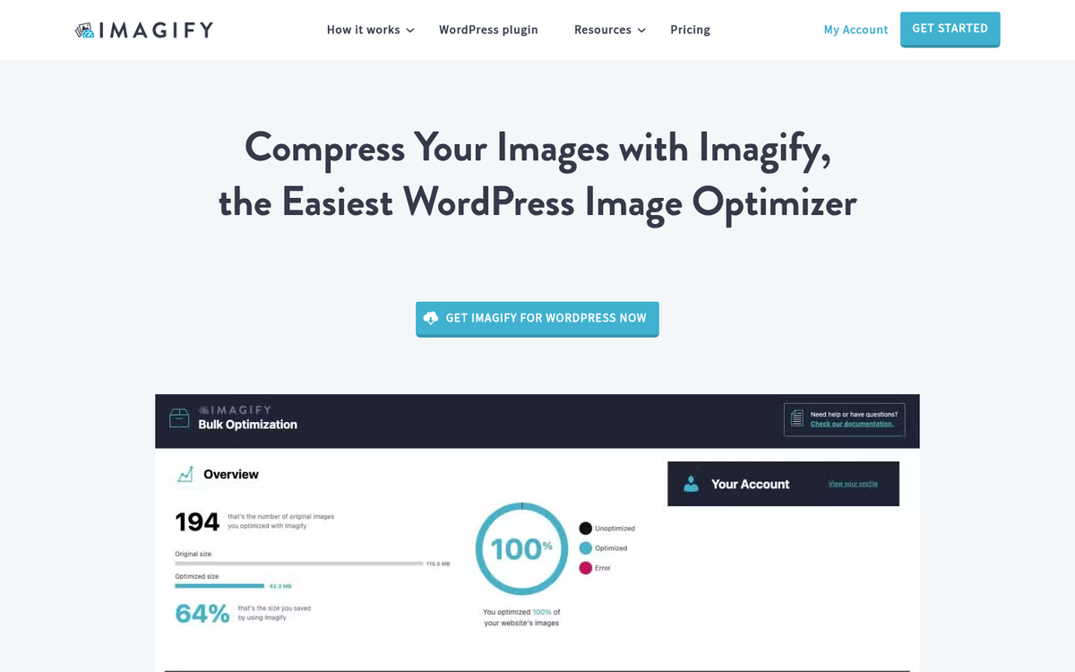 Imagify image optimization plugin homepage screenshot