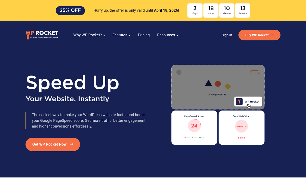 WP Rocket plugin website homepage screenshot