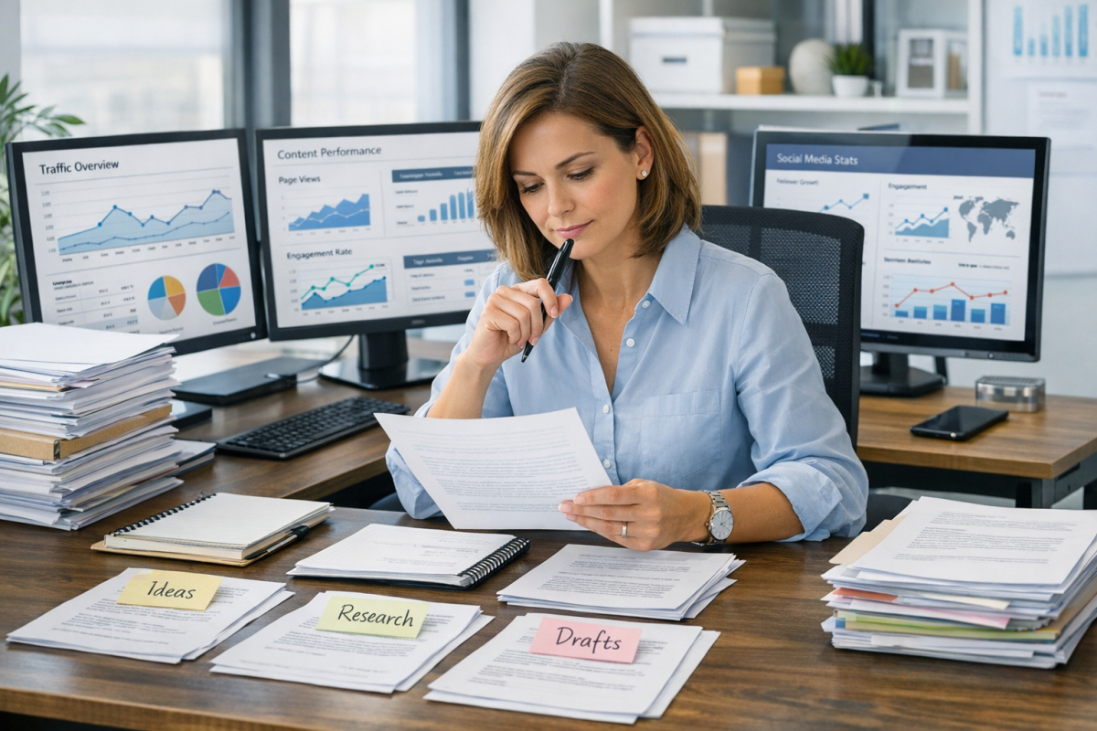 Content repurposing strategy planning on screen