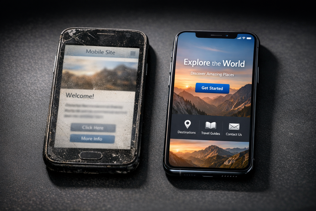 Frustrated user viewing broken mobile website