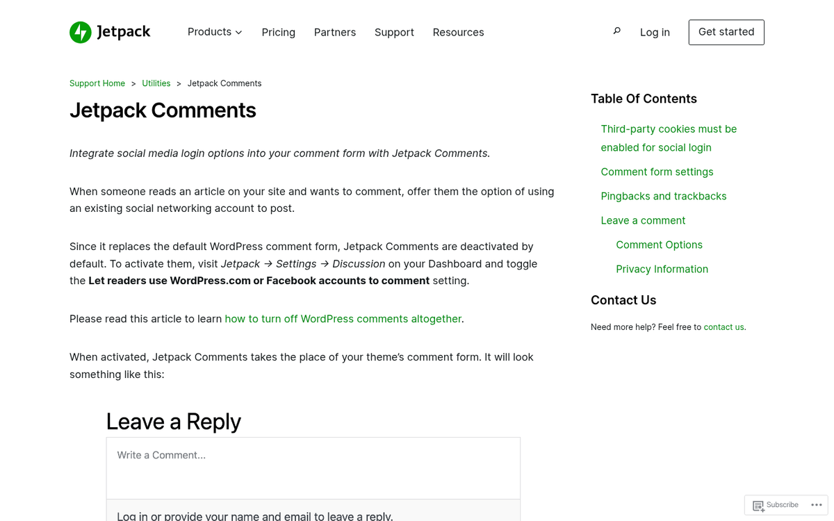 Jetpack native commenting plugin interface screenshot