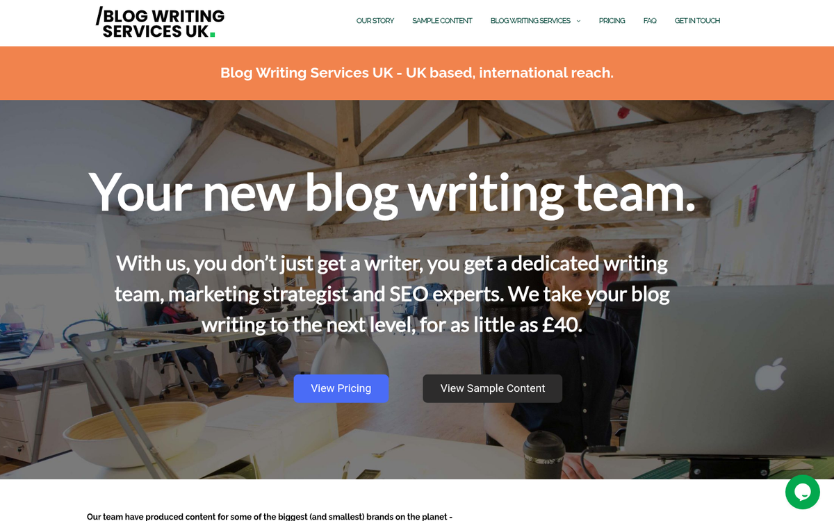 Blog production service website screenshot