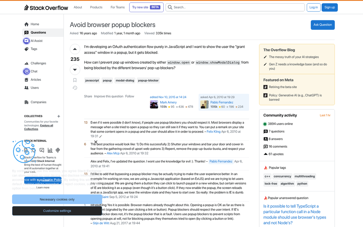 Popup blocking user access to content