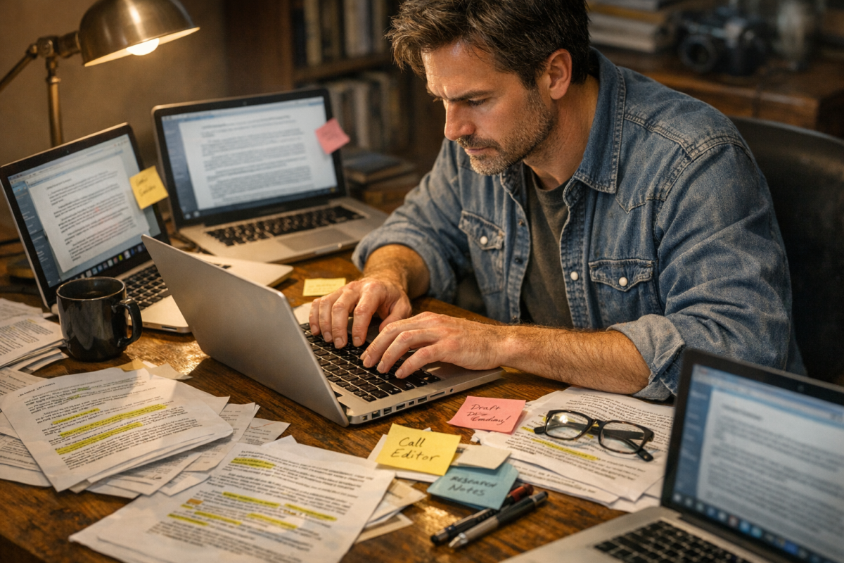 Concerned person reviewing outdated blog content