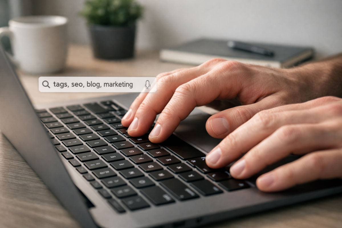 Person selecting tags for blog post