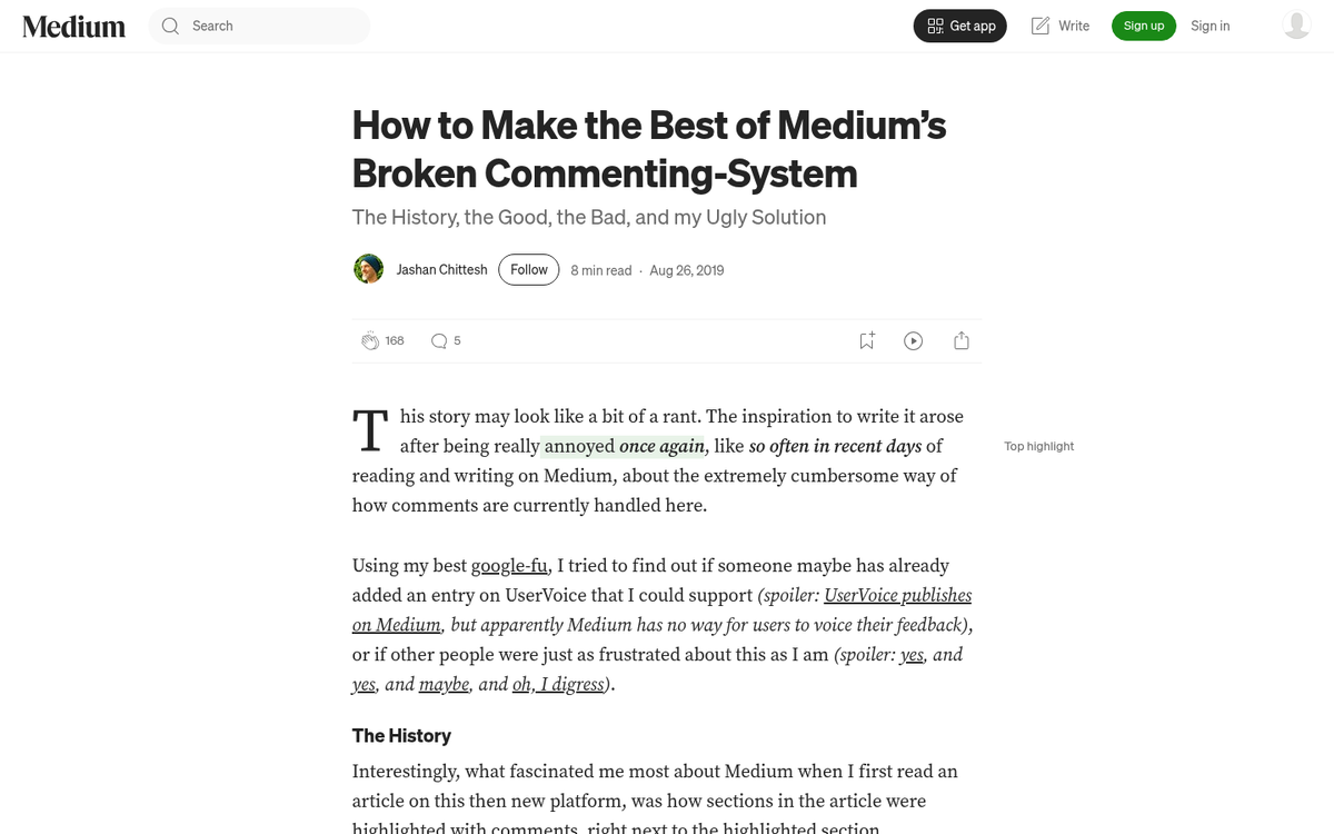 Person typing comment on blog post