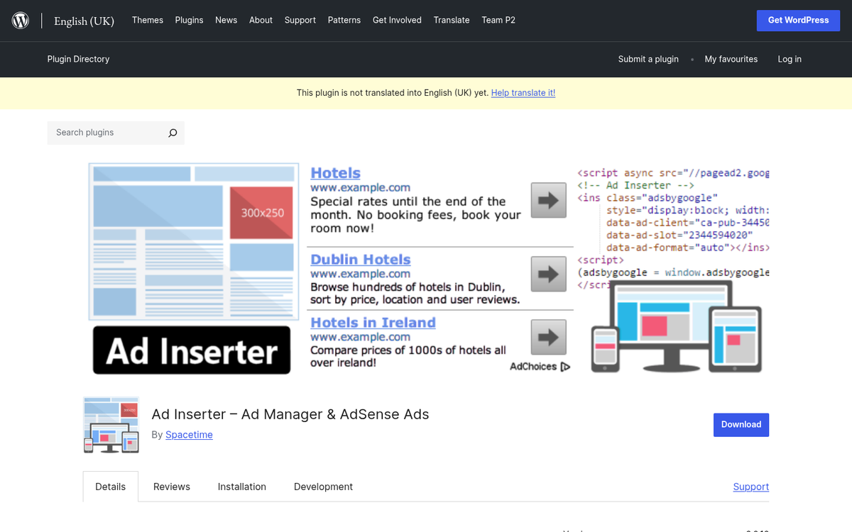 WP-Insert WordPress plugin interface screenshot