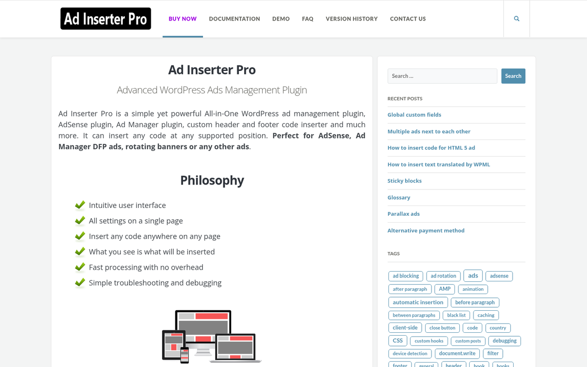 Ad Inserter WordPress plugin interface screenshot