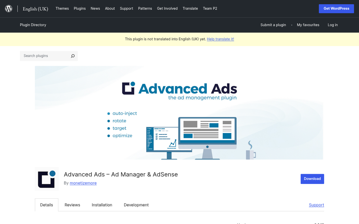 AdPress WordPress plugin homepage screenshot