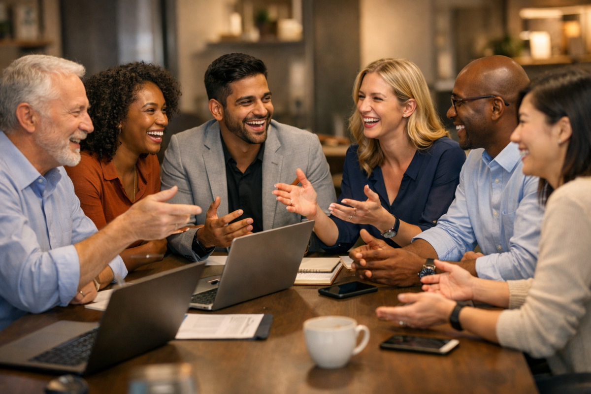 People discussing in an online group forum