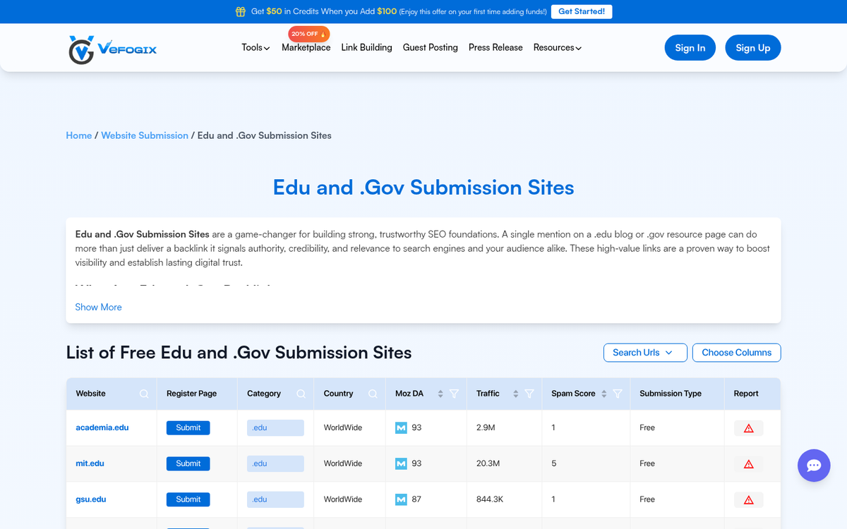 EDU website resource submission page screenshot