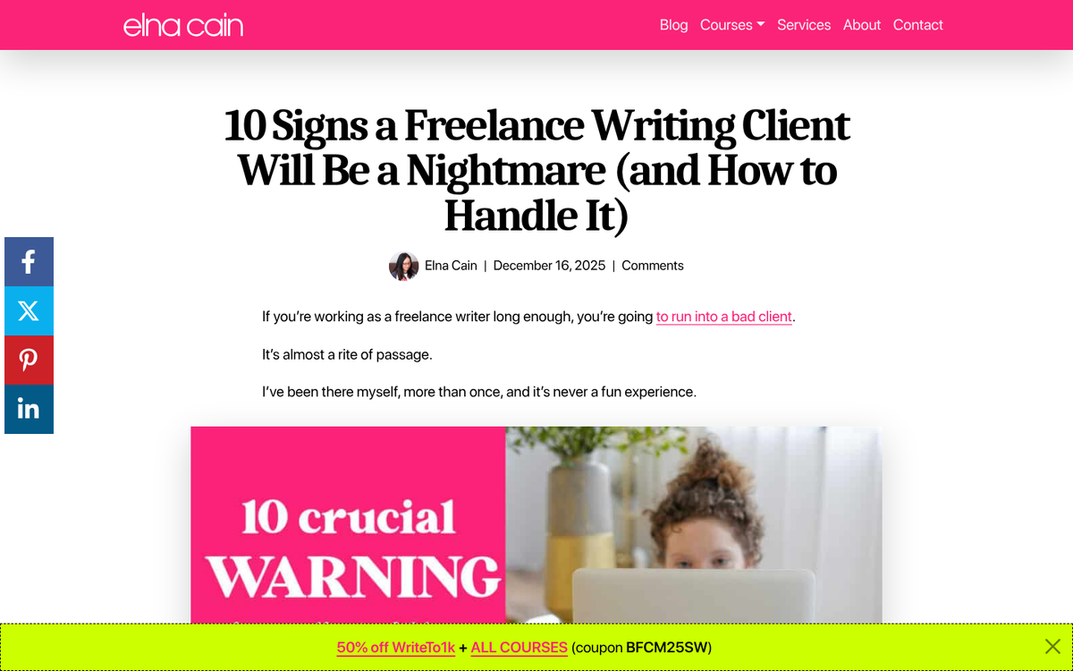Freelancer profile with warning signs highlighted
