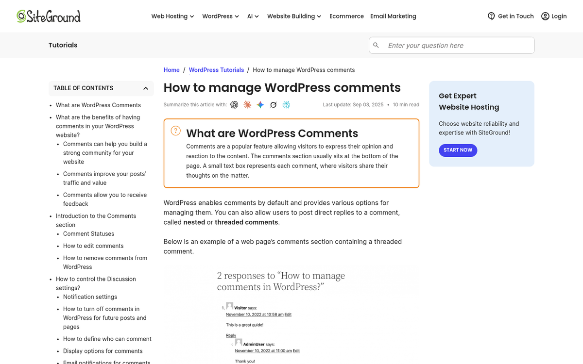 WordPress native comments section screenshot