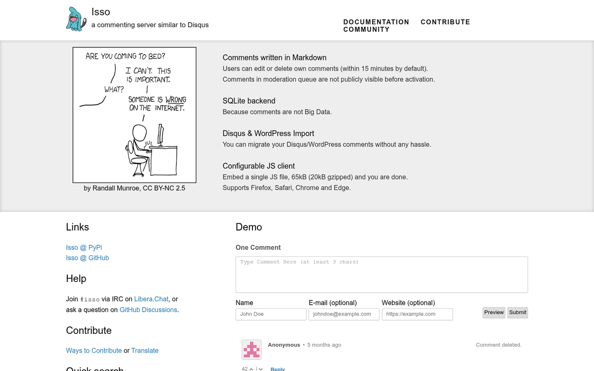 Isso comment system website screenshot