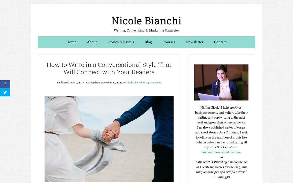 Casual conversational blog writing on screen