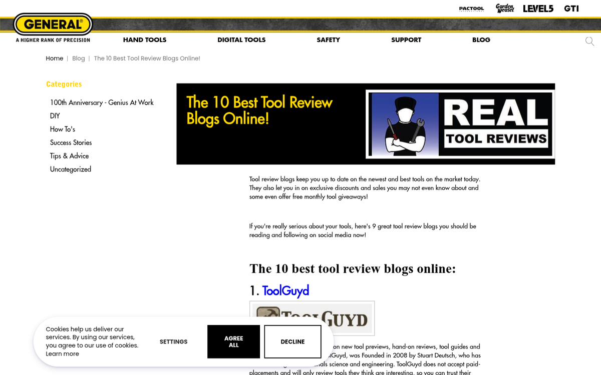Screenshot of industry tool review webpage