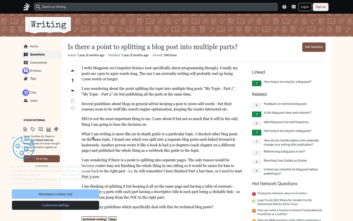 Blog post series split across multiple pages