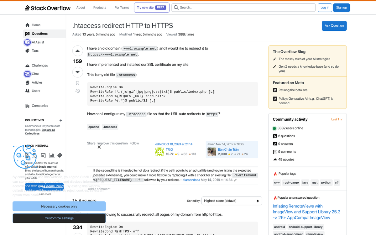 Website redirect settings configuration panel