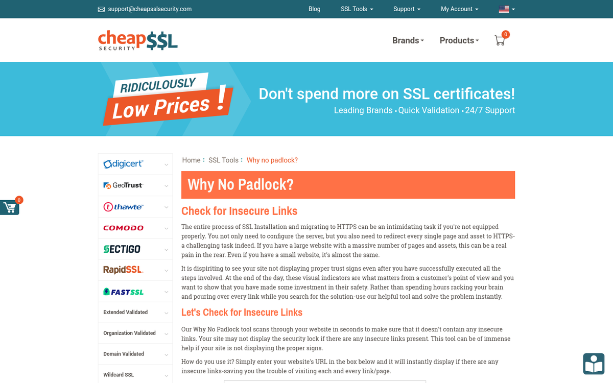 Website showing mixed content security warning