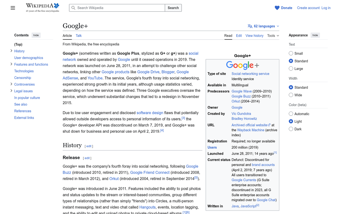 Google Plus interface showing declining user engagement