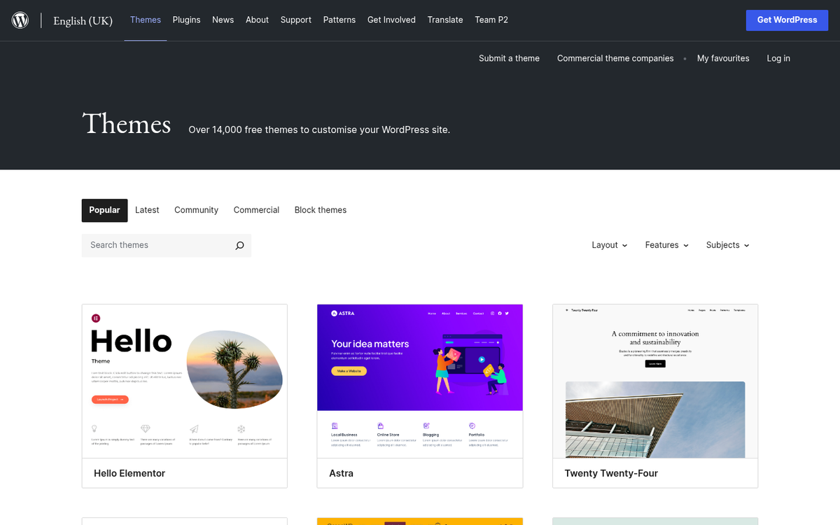 WordPress blog theme default styling example