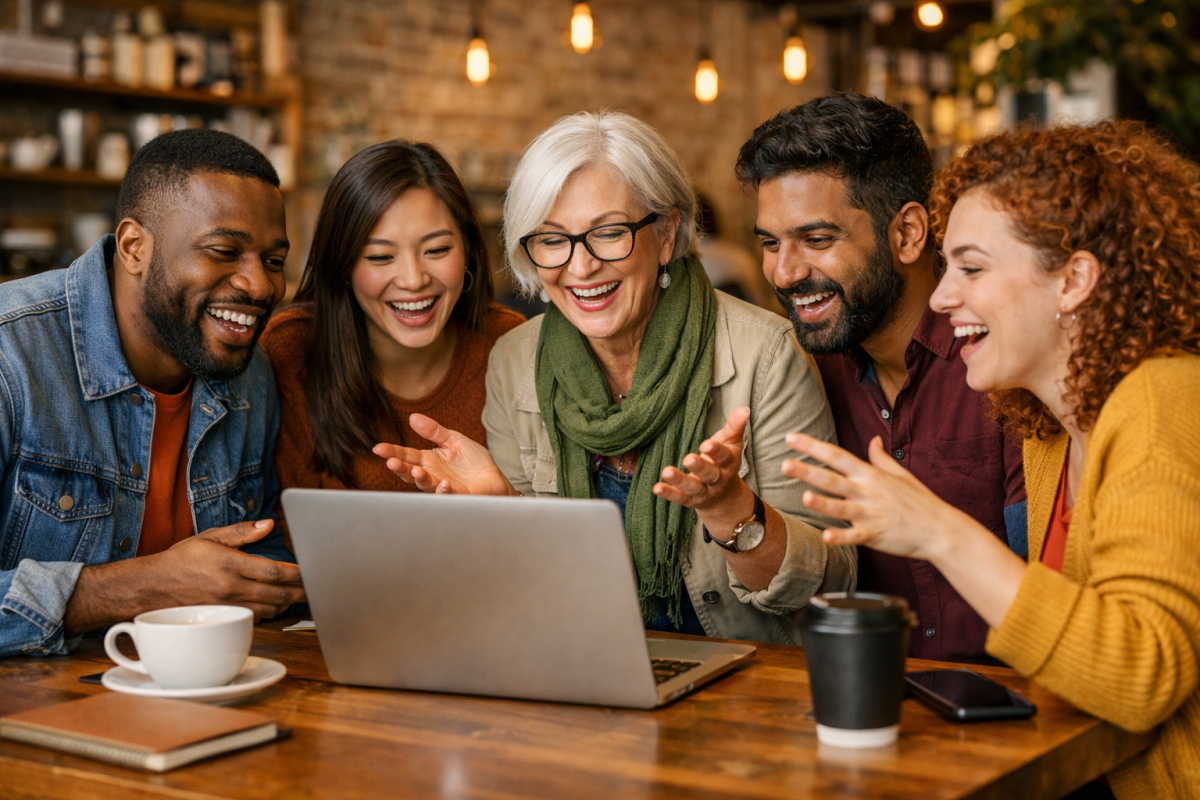 Diverse group of people with speech bubbles