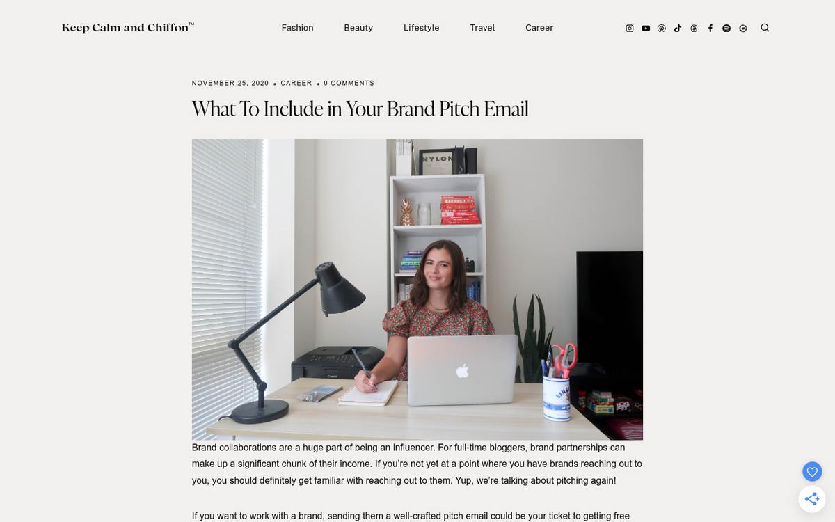 Blogger composing email to brand contact
